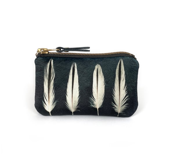 Image of Oystercatcher feathers, velvet zipper purse - fits cards