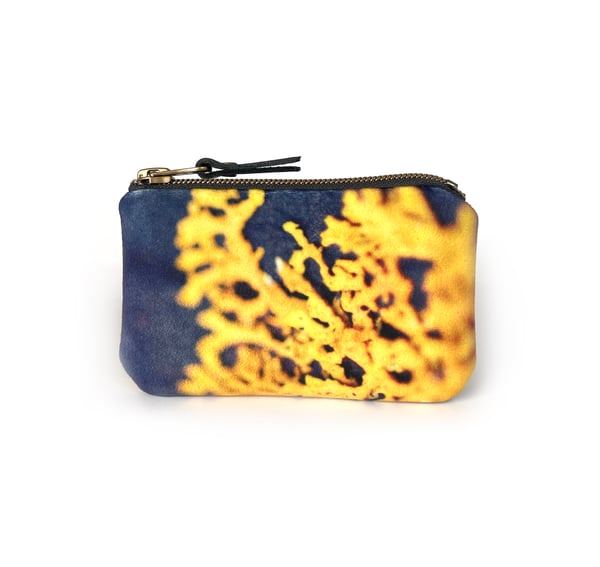 Image of Yellow lichen, mini velvet zipper bag, fits cards