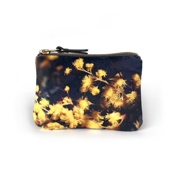 Image of Acacia flower, mini velvet zipper bag, fits cards