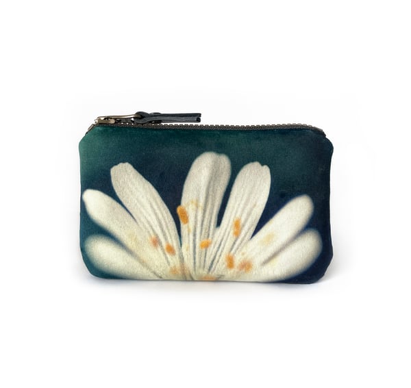 Image of Stitchwort flower, velvet zipper purse - fits cards