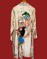 Image 2 of BLA BLA BLA ¥ UPCYCLED  ¥ UNISEX ¥ VINTAGE TRENCHCOAT ¥ IBIZA¥ HANDPAINTED
