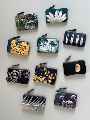 Image of Acacia flower, mini velvet zipper bag, fits cards