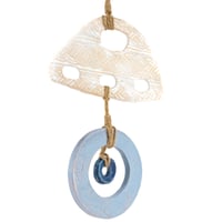 Image 1 of Handcrafted Blue and White Ceramic Wall Hanging - Boho Chic Decor