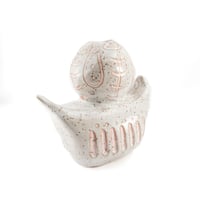 Image 4 of Bohemian Chic Abstract White Ceramic Vase with Flecked Design and Carvings