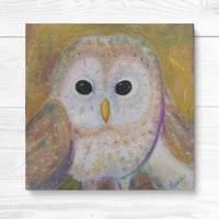 Image 3 of The Owl of Athena — Original Acrylic Painting, 8" × 8" × 1"