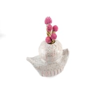Image 5 of Bohemian Chic Abstract White Ceramic Vase with Flecked Design and Carvings