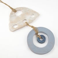 Image 5 of Handcrafted Blue and White Ceramic Wall Hanging - Boho Chic Decor