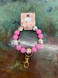 pink floral wristlet keychain