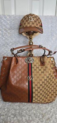 Image 1 of Brown 2tone Large tote and hat