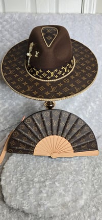 Image 1 of Brown Fedora and Fan bag