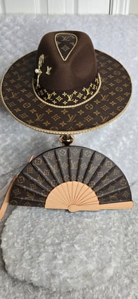 Image 2 of Brown Fedora and Fan bag