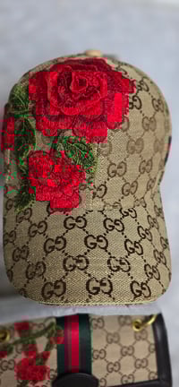 Image 3 of Brown Bee Bag crossbody with red roses