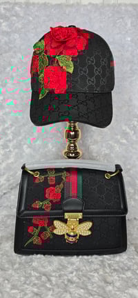 Image 1 of Black Bee Bag crossbody with red roses