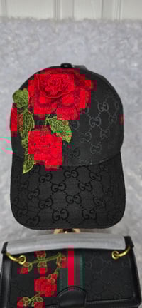 Image 2 of Black Bee Bag crossbody with red roses