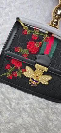 Image 3 of Black Bee Bag crossbody with red roses