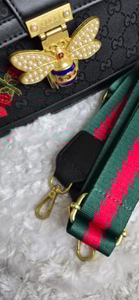 Image 4 of Black Bee Bag crossbody with red roses