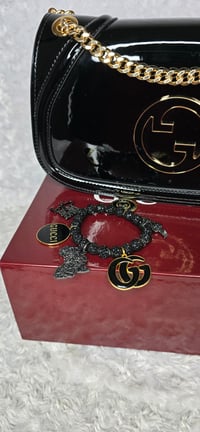 Image 2 of Black patent leather Shoulder bag w/ Hoop earrings & Bracelet