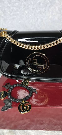 Image 3 of Black patent leather Shoulder bag w/ Hoop earrings & Bracelet