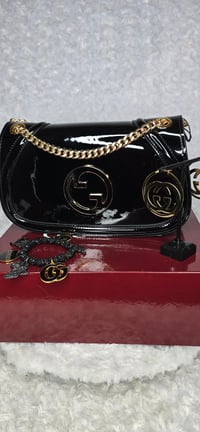 Image 1 of Black patent leather Shoulder bag w/ Hoop earrings & Bracelet