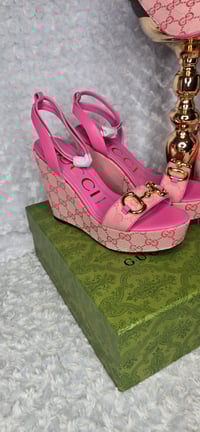 Image 2 of Size 8 Pink 3pc Set- Bag, Wedge Sandals and Hat