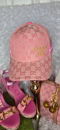 Image 4 of Size 8 Pink 3pc Set- Bag, Wedge Sandals and Hat