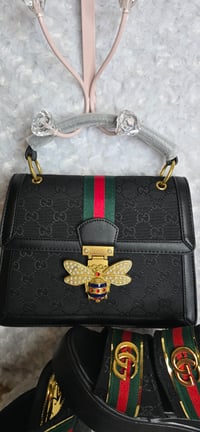 Image 4 of Size 7 Black 3pc Set- Bag, Wedge Sandals and Hat