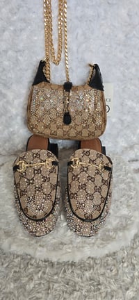 Image 1 of Size 7 Brown Gorg Girl Bling Mule sandals with matching Small Crossbody - Black trim