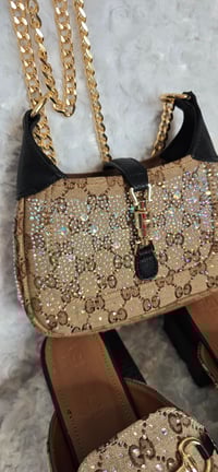 Image 2 of Size 7 Brown Gorg Girl Bling Mule sandals with matching Small Crossbody - Black trim