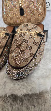 Image 4 of Size 7 Brown Gorg Girl Bling Mule sandals with matching Small Crossbody - Black trim