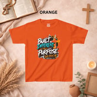 Image 5 of Kids Tee — "Built Different for a Purpose" Inspirational Christian Graphic Shirt