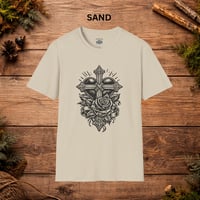 Image 7 of "Cross & Roses" Linocut T‑Shirt — Graphic Tee