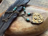 Image 3 of Earth Gardens necklace - Floral pewter, Turquoise and brass / n32