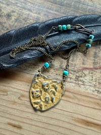 Image 13 of Earth Gardens necklace - Floral pewter, Turquoise and brass / n32