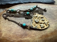 Image 2 of Earth Gardens necklace - Floral pewter, Turquoise and brass / n32