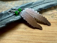 Image 2 of Asymmetrical Fern copper, sterling and green Onix earrings/ n45