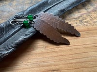 Image 4 of Asymmetrical Fern copper, sterling and green Onix earrings/ n45