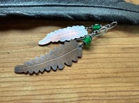 Image 3 of Asymmetrical Fern copper, sterling and green Onix earrings/ n45