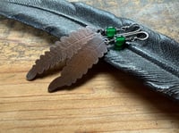 Image 6 of Asymmetrical Fern copper, sterling and green Onix earrings/ n45