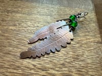 Image 10 of Asymmetrical Fern copper, sterling and green Onix earrings/ n45