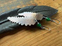 Image 12 of Asymmetrical Fern copper, sterling and green Onix earrings/ n45