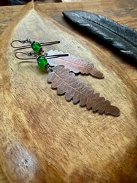 Image 8 of Asymmetrical Fern copper, sterling and green Onix earrings/ n45
