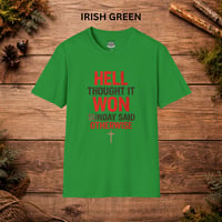 Image 7 of Christian Faith T-Shirt — "Hell Thought It Won" Inspirational Graphic T-Shirt 