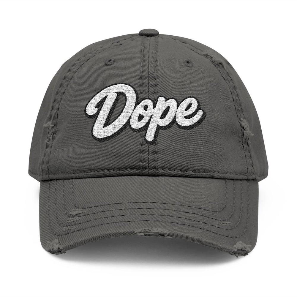 Image of Unisex Dope Distressed Dad Hat — Embroidered Retro Streetwear Cap