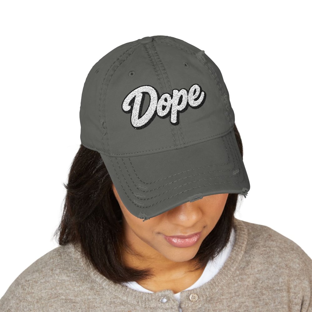 Image of Unisex Dope Distressed Dad Hat — Embroidered Retro Streetwear Cap