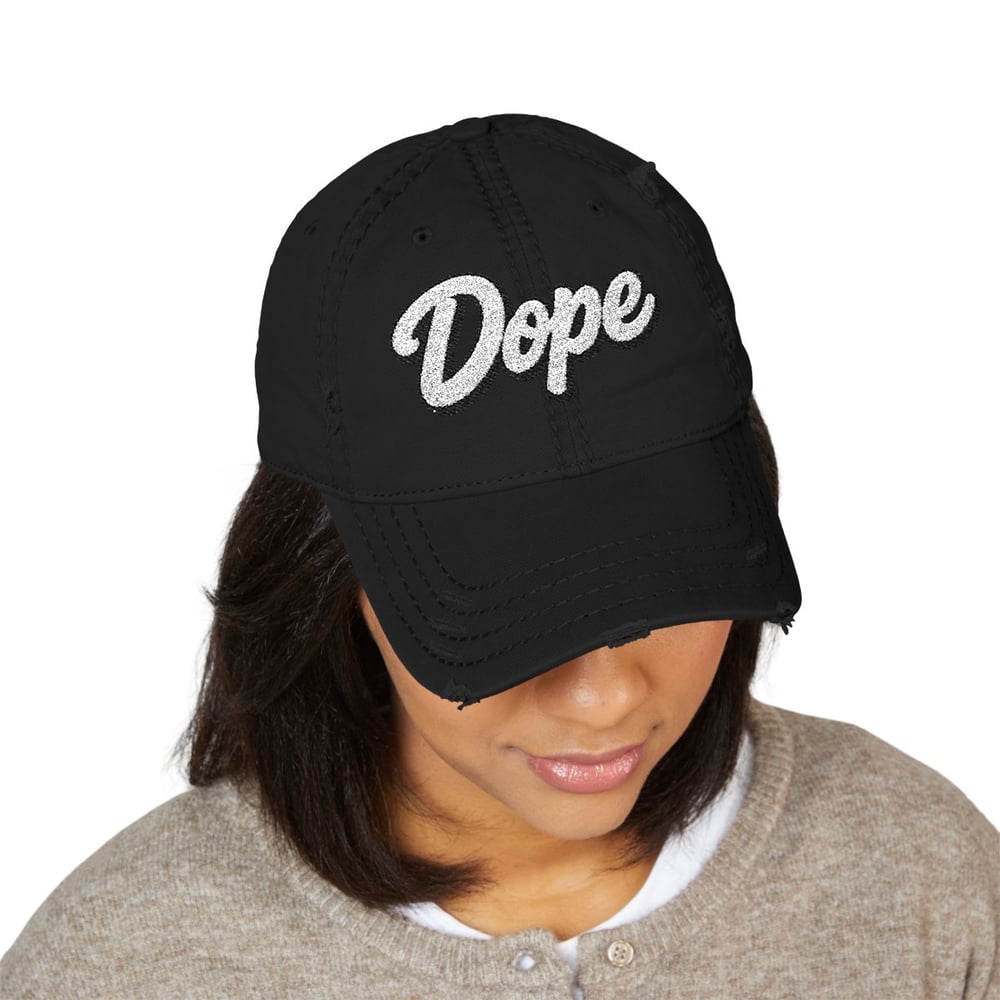 Image of Unisex Dope Distressed Dad Hat — Embroidered Retro Streetwear Cap