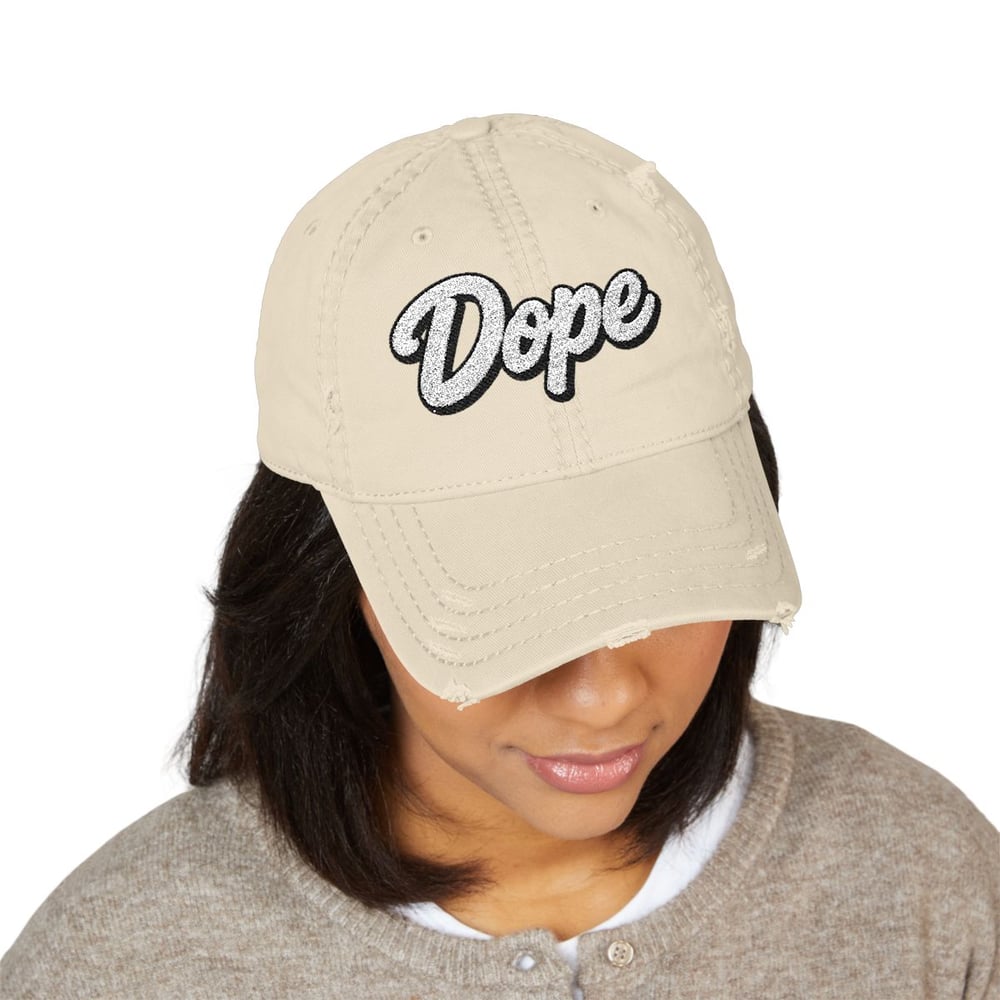Image of Unisex Dope Distressed Dad Hat — Embroidered Retro Streetwear Cap