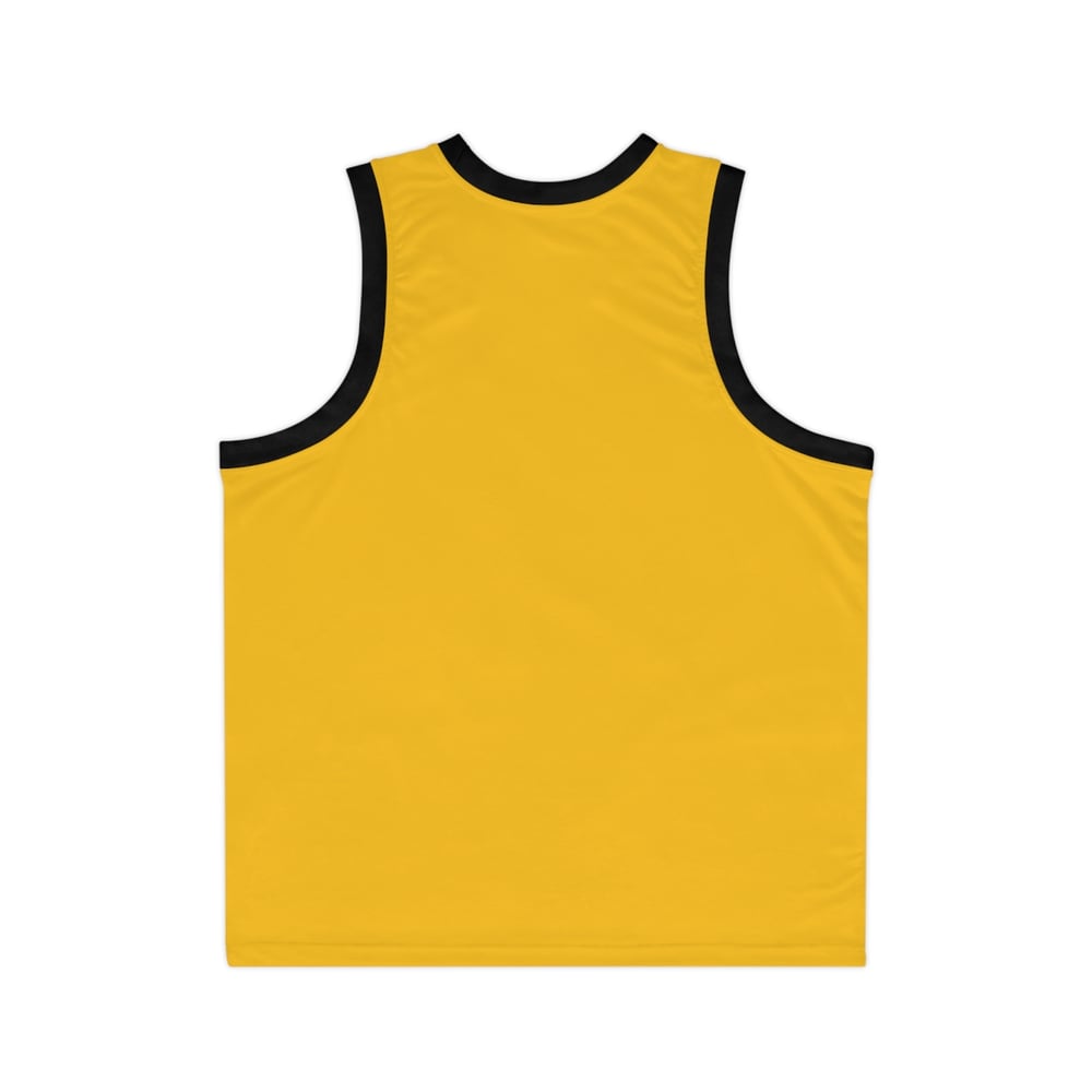 Image of Handsome & Wealthy Basketball Jersey — Yellow Retro Script Tank Top