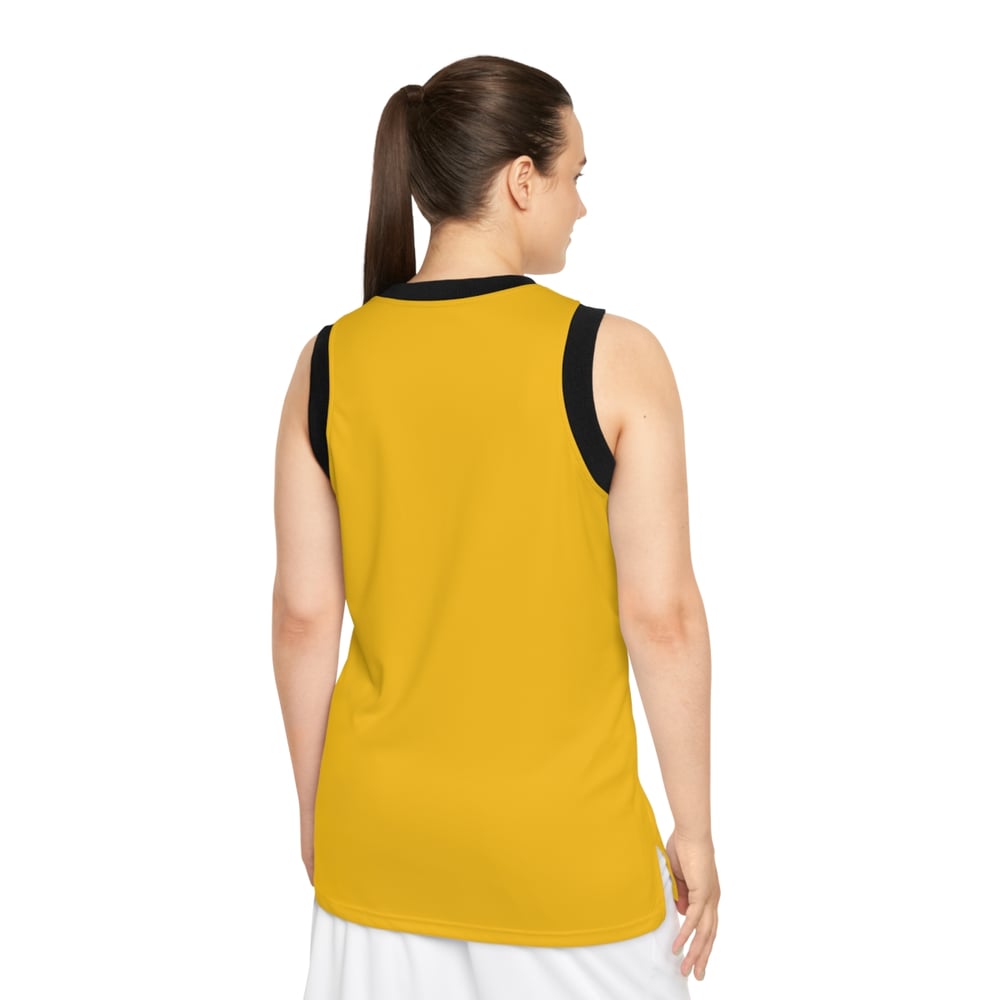 Image of Handsome & Wealthy Basketball Jersey — Yellow Retro Script Tank Top