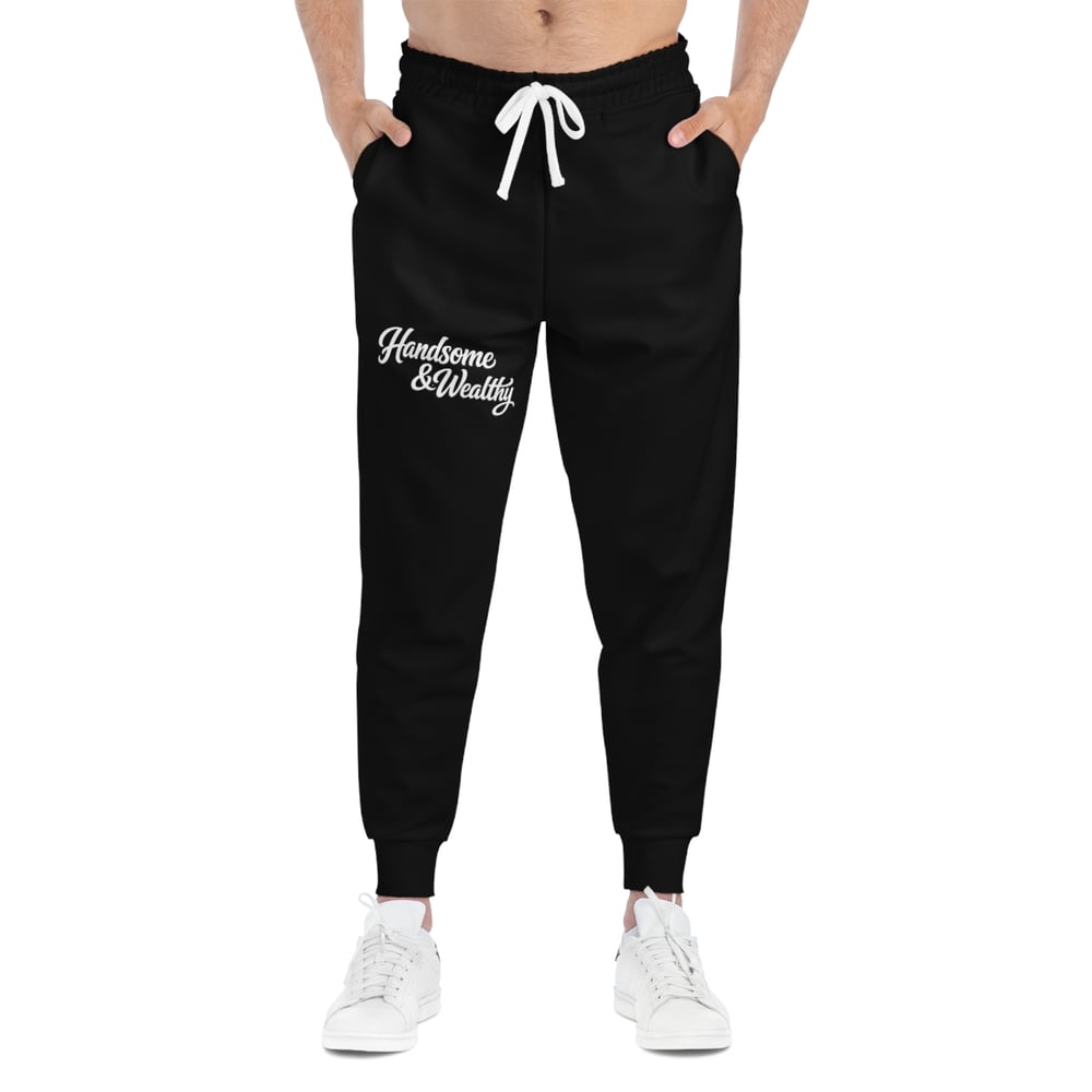 Image of Joggers — "Handsome & Wealthy" Script Athletic Sweatpants