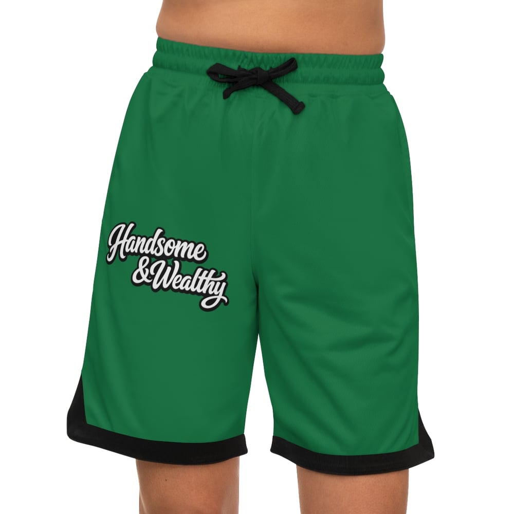 Image of Handsome & Wealthy Basketball Shorts — Green Rib Athletic Shorts